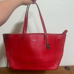 Coach Red Saffiano Leather Tote